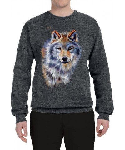 Wolf Oil Painting Animal Lover Unisex Crewneck Graphic Sweatshirt Charcoal $22.71 Hoodies & Sweatshirts