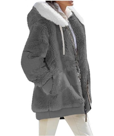 Jackets for Women Casual Plus Size Sherpa Fleece Winter Coats Full Zip Up Fuzzy Plush Sweater Hoodies Outerwear E Dark Gray $...