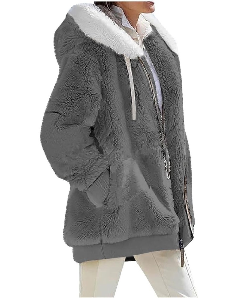 Jackets for Women Casual Plus Size Sherpa Fleece Winter Coats Full Zip Up Fuzzy Plush Sweater Hoodies Outerwear E Dark Gray $...