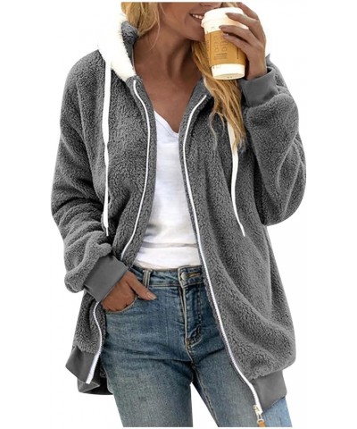 Jackets for Women Casual Plus Size Sherpa Fleece Winter Coats Full Zip Up Fuzzy Plush Sweater Hoodies Outerwear E Dark Gray $...