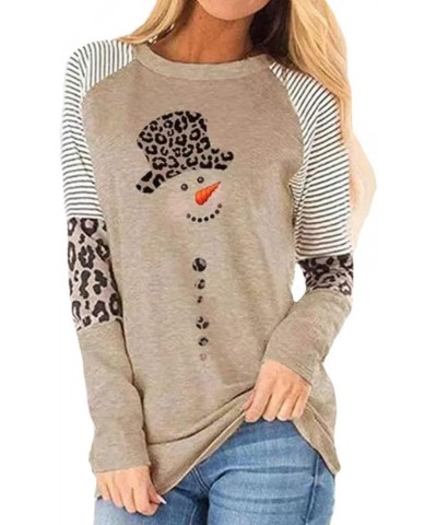 Women's Christmas Holiday T Shirts Leopard Stripe Splicing Sleeve Shirt Xmas Funny Graphic Raglan Baseball Tops R-apricot $12...