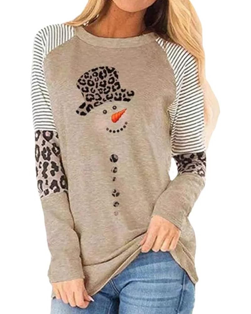 Women's Christmas Holiday T Shirts Leopard Stripe Splicing Sleeve Shirt Xmas Funny Graphic Raglan Baseball Tops R-apricot $12...