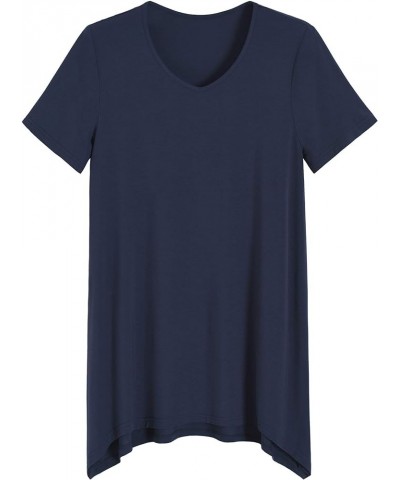 Women's Viscose Loungewear Short Sleeves Tunic T-Shirt Navy $18.69 Tops