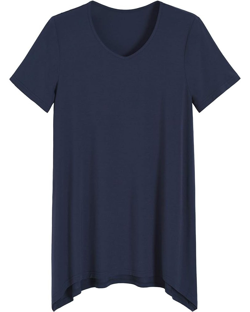 Women's Viscose Loungewear Short Sleeves Tunic T-Shirt Navy $18.69 Tops