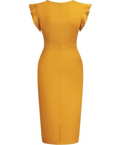 Women's Business Retro Ruffles Slim Cocktail Pencil Dress Yellow $21.31 Dresses