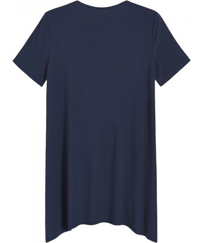 Women's Viscose Loungewear Short Sleeves Tunic T-Shirt Navy $18.69 Tops