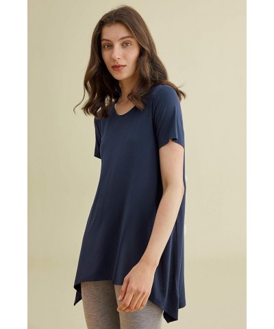 Women's Viscose Loungewear Short Sleeves Tunic T-Shirt Navy $18.69 Tops