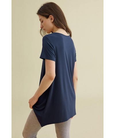 Women's Viscose Loungewear Short Sleeves Tunic T-Shirt Navy $18.69 Tops