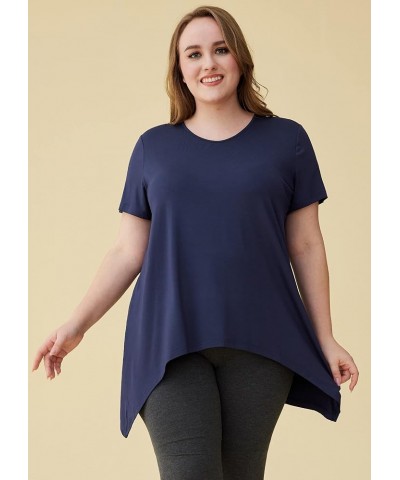 Women's Viscose Loungewear Short Sleeves Tunic T-Shirt Navy $18.69 Tops