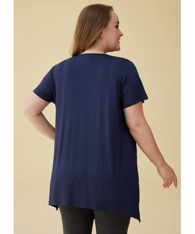 Women's Viscose Loungewear Short Sleeves Tunic T-Shirt Navy $18.69 Tops