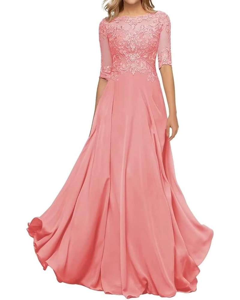 Women's Mother of The Bride Dresses for Wedding with Sleeves Long Lace Applique Formal Evening Gown Coral $38.71 Dresses