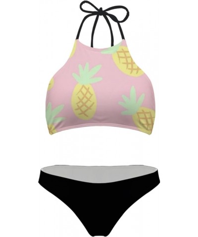 Women Swimsuit Beach Swimwear Tie Halter Padding Bikini Bathing Suit Two Piece Tropical Plants Pattern Pineapple-4 $9.43 Swim...