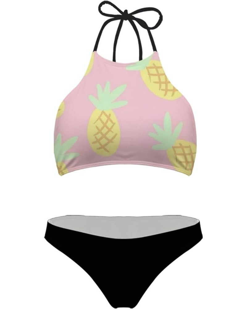 Women Swimsuit Beach Swimwear Tie Halter Padding Bikini Bathing Suit Two Piece Tropical Plants Pattern Pineapple-4 $9.43 Swim...