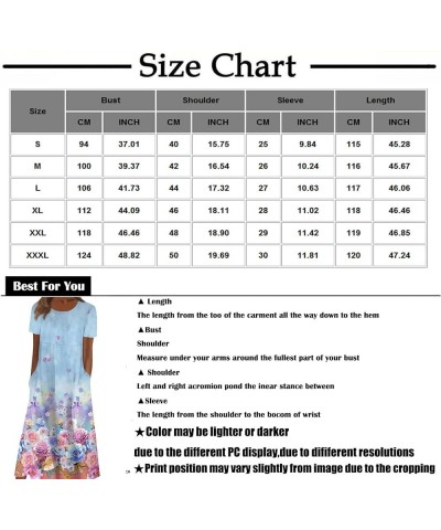 Summer Dresses 2024 Women Floral Pleated Midi Dress Short Sleeve Crew Neck Loose Fit Sundress Casual Tunic Dress 03-gray $10....