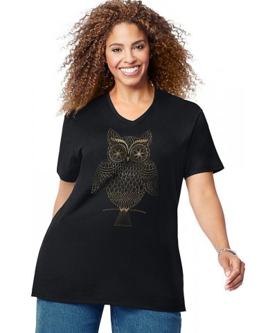 Women's Size Plus Printed Short-Sleeve V-Neck T-Shirt Discontinued Whoot Whoo $11.40 T-Shirts