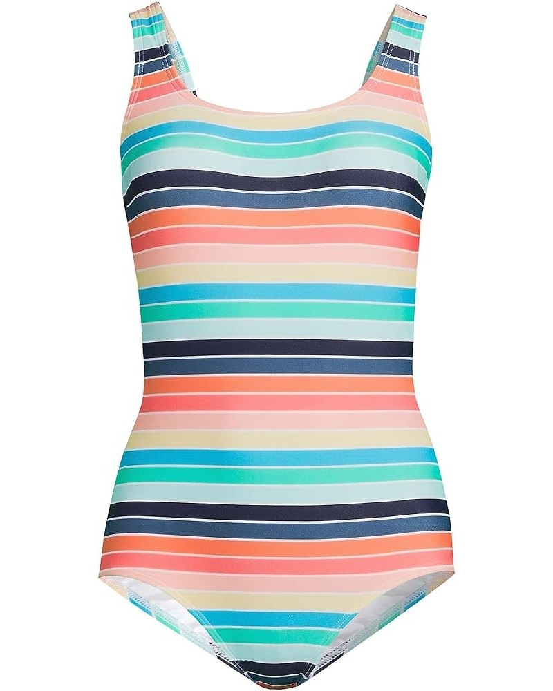 Women's Chlorine Resistant Soft Cup Tugless Sporty One Piece Swimsuit Deep Sea Navy/Multi Stripe $33.88 Swimsuits