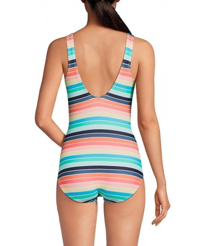 Women's Chlorine Resistant Soft Cup Tugless Sporty One Piece Swimsuit Deep Sea Navy/Multi Stripe $33.88 Swimsuits