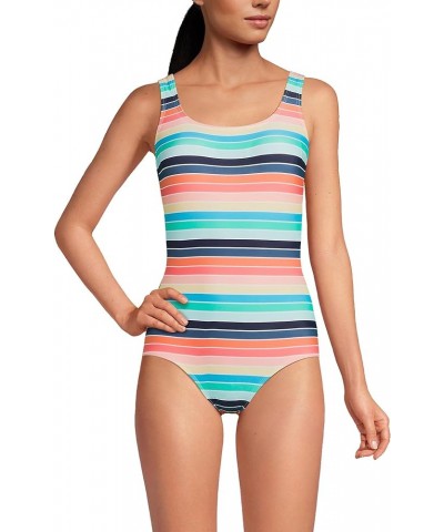 Women's Chlorine Resistant Soft Cup Tugless Sporty One Piece Swimsuit Deep Sea Navy/Multi Stripe $33.88 Swimsuits