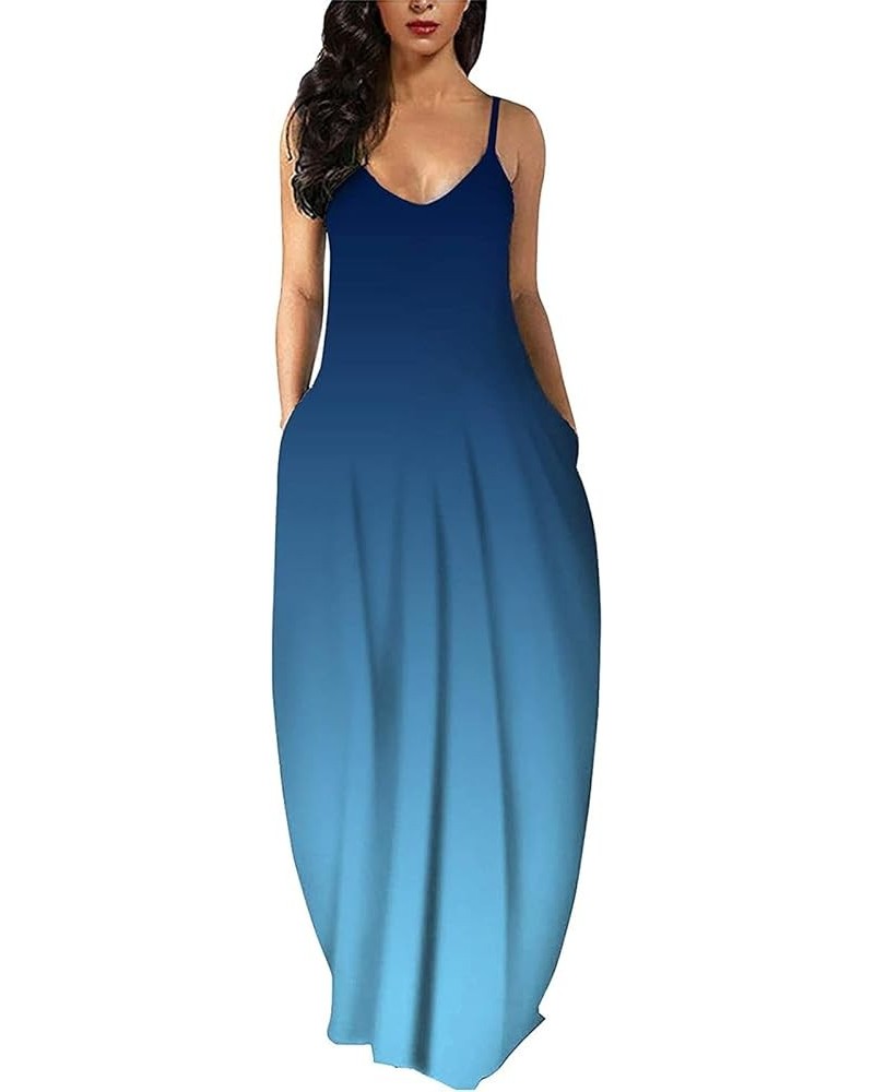 Women's Maxi Dresses Summer Colorful Casual Floral Sleeveless Plus Size Long Sundresses 2023 Blue/Es $16.00 Dresses