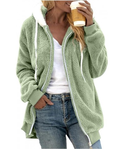 Womens Winter Fuzzy Fleece Jacket Color Artificial Wool Zipper Drawstring Winter Coats for Women 2023 Trendy Coat D-green $17...