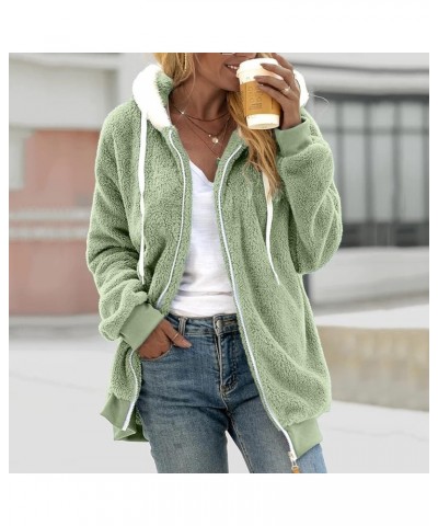 Womens Winter Fuzzy Fleece Jacket Color Artificial Wool Zipper Drawstring Winter Coats for Women 2023 Trendy Coat D-green $17...