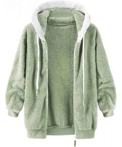 Womens Winter Fuzzy Fleece Jacket Color Artificial Wool Zipper Drawstring Winter Coats for Women 2023 Trendy Coat D-green $17...