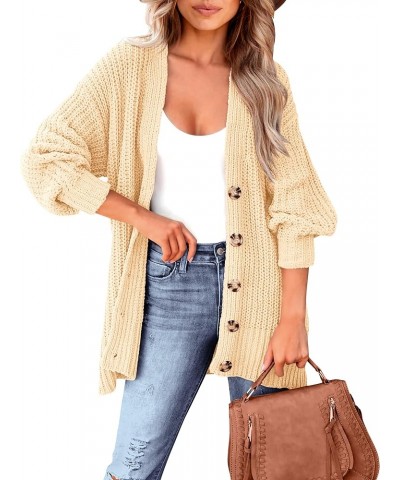 Women's Long Sleeve Oversized Cable Knit Sweater Cardigan 2023 Fall Open Front Button Down Chunky Knit Outwear Coat Beige $20...