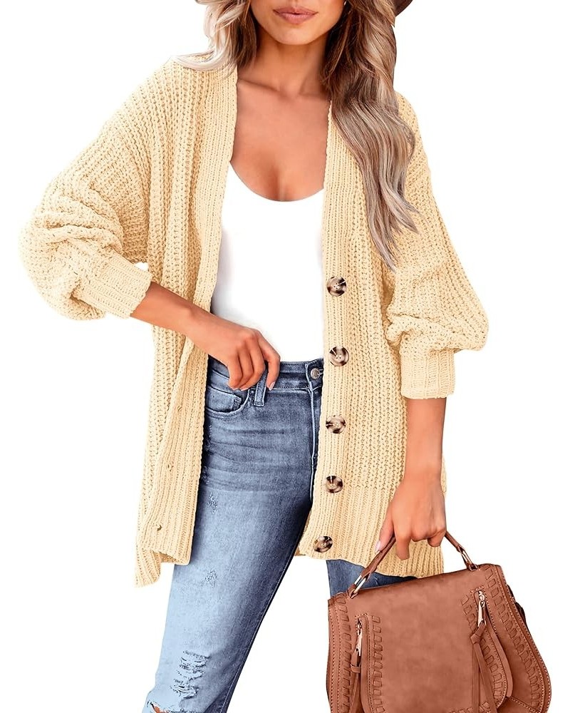 Women's Long Sleeve Oversized Cable Knit Sweater Cardigan 2023 Fall Open Front Button Down Chunky Knit Outwear Coat Beige $20...