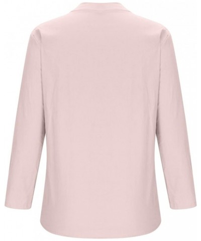 Tops Verano Mujer 2023 2024 Botón Blusa lino algodón Camisas sólido Manga Larga Cuello en V Ropa Camiseta Túnica Q1-pink $6.4...