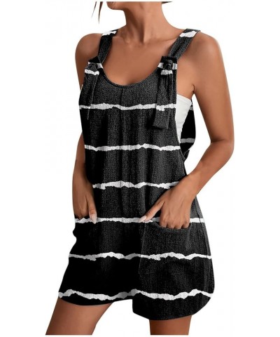 Women's Summer Shorts Linen Overalls Rompers Sleeveless Jumpsuits with Adjustable Strap Knot Patched with Pocket 18-black $7....