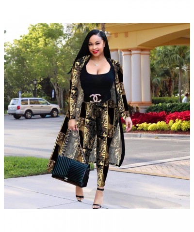 Women 2 Piece Outfits Floral Printed Long Sleeves Open Front Cardigan Overcoat Cover Up Leggings Pants Sets Black-3 $19.79 Suits