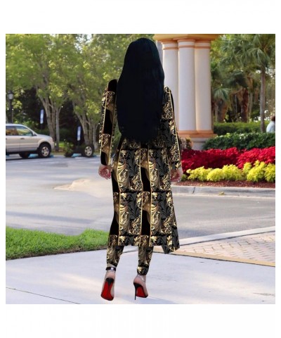 Women 2 Piece Outfits Floral Printed Long Sleeves Open Front Cardigan Overcoat Cover Up Leggings Pants Sets Black-3 $19.79 Suits