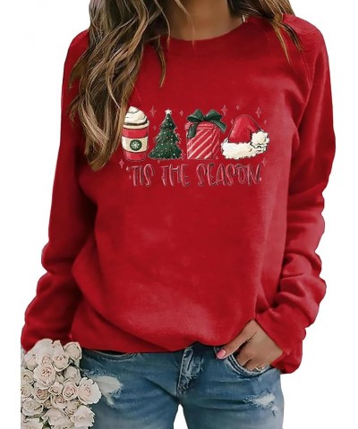 Christmas Gnome Sweatshirt Women Tis The Season Letter Printed Long Sleeve Round Neck Pullover Xmas Tops Red $9.68 Hoodies & ...