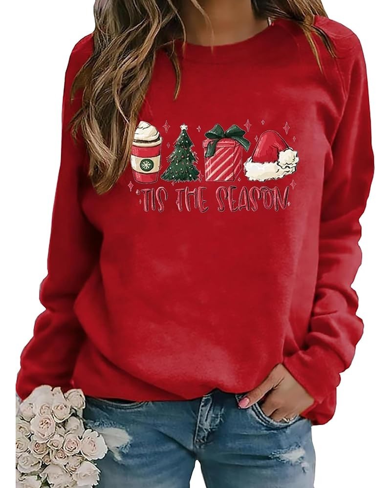 Christmas Gnome Sweatshirt Women Tis The Season Letter Printed Long Sleeve Round Neck Pullover Xmas Tops Red $9.68 Hoodies & ...