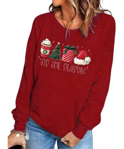 Christmas Gnome Sweatshirt Women Tis The Season Letter Printed Long Sleeve Round Neck Pullover Xmas Tops Red $9.68 Hoodies & ...