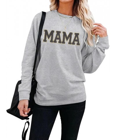 Mama Sweatshirt Womens Glitter Patch MAMA Shirt Mama Letter Print Long Sleeve Loose Fashion Pullover Top Grey $14.20 Hoodies ...