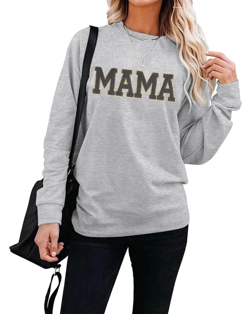 Mama Sweatshirt Womens Glitter Patch MAMA Shirt Mama Letter Print Long Sleeve Loose Fashion Pullover Top Grey $14.20 Hoodies ...