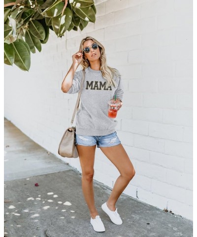 Mama Sweatshirt Womens Glitter Patch MAMA Shirt Mama Letter Print Long Sleeve Loose Fashion Pullover Top Grey $14.20 Hoodies ...