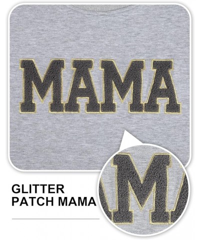 Mama Sweatshirt Womens Glitter Patch MAMA Shirt Mama Letter Print Long Sleeve Loose Fashion Pullover Top Grey $14.20 Hoodies ...