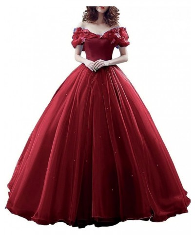 Off The Shoulder Long Crystals Prom Quinceanera Dresses Ball Gown Wedding Burgundy $39.96 Dresses