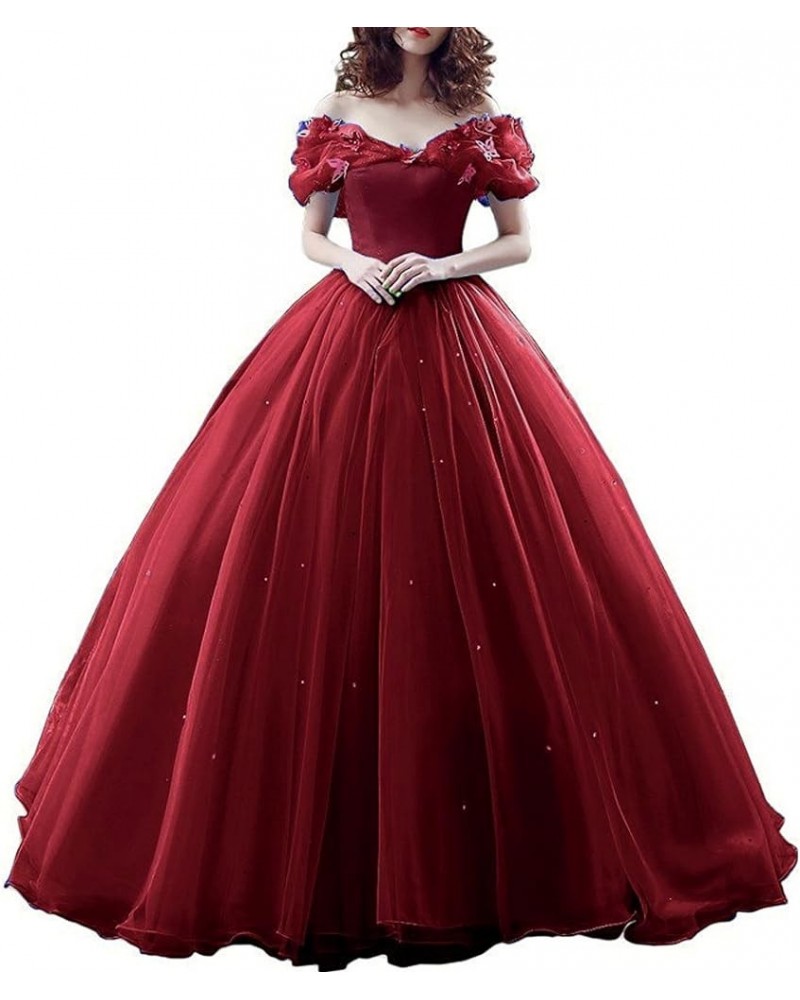 Off The Shoulder Long Crystals Prom Quinceanera Dresses Ball Gown Wedding Burgundy $39.96 Dresses