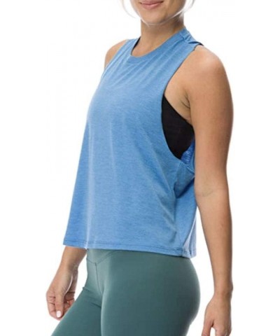 Woman's Wide Armhole Cut Off Crop Tank Light Blue $12.38 Tanks