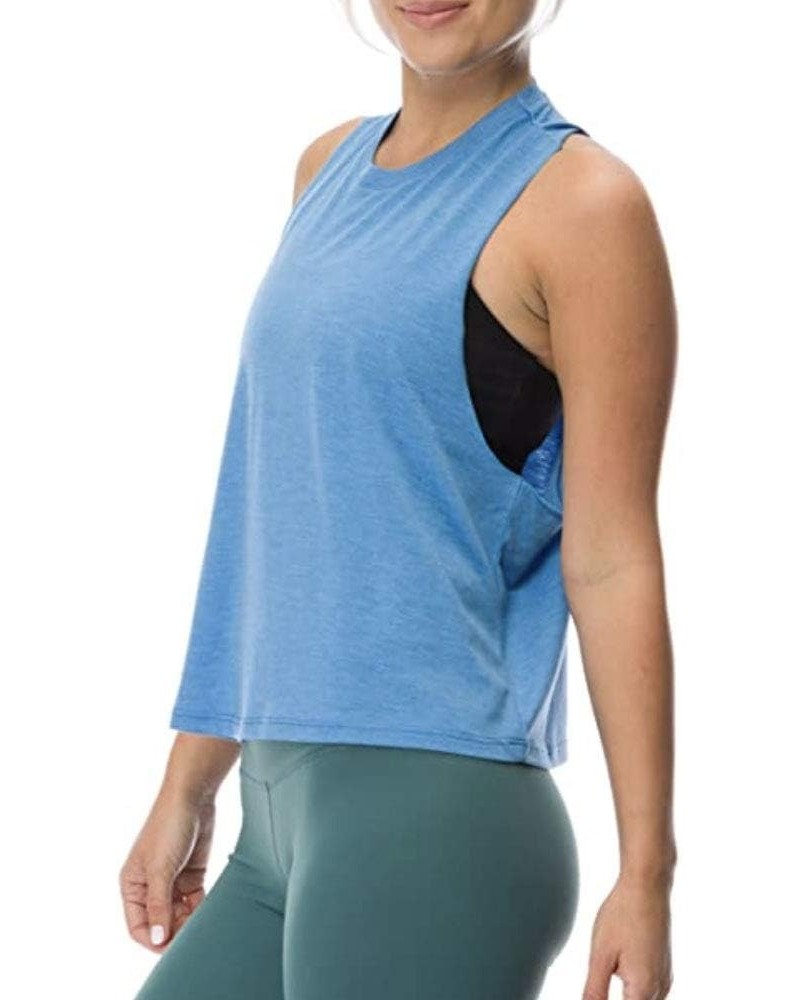 Woman's Wide Armhole Cut Off Crop Tank Light Blue $12.38 Tanks