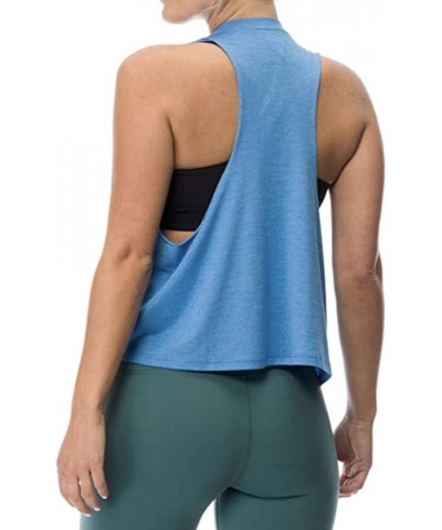 Woman's Wide Armhole Cut Off Crop Tank Light Blue $12.38 Tanks