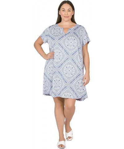 Ruby Rd.Women's Plus-Size Bandana Puff Print Dress Slate Blue $10.50 Dresses