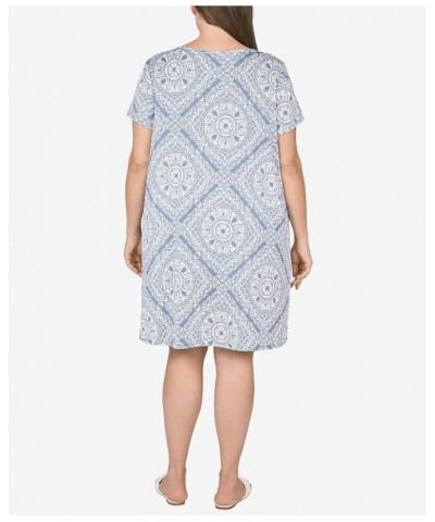 Ruby Rd.Women's Plus-Size Bandana Puff Print Dress Slate Blue $10.50 Dresses