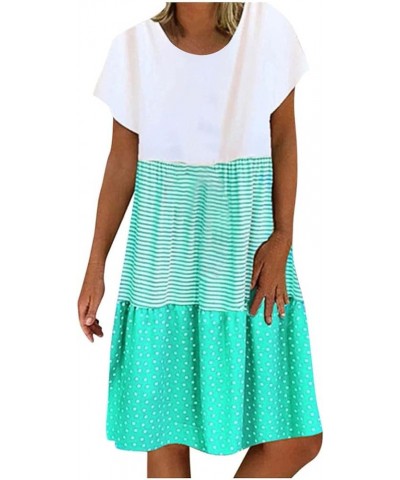 Dresses for Women 2023 Wedding Guest Summer V Neck Short Sleeve Ruffle Hem A-Line Polka Dot Boho Maxi Dress Z12 Green $6.37 D...