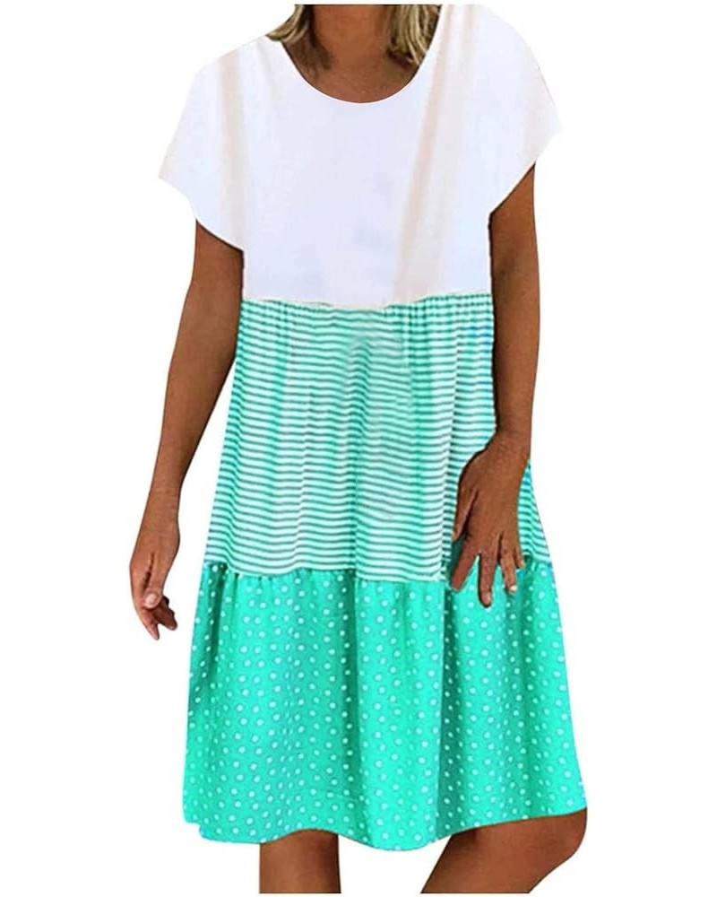 Dresses for Women 2023 Wedding Guest Summer V Neck Short Sleeve Ruffle Hem A-Line Polka Dot Boho Maxi Dress Z12 Green $6.37 D...