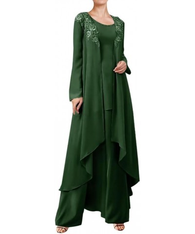 3 Pieces Mother of The Bride Dresses Pant Suits for Wedding Lace Chiffon Long Formal Gown Outfit Set with Jacket Dark Green $...