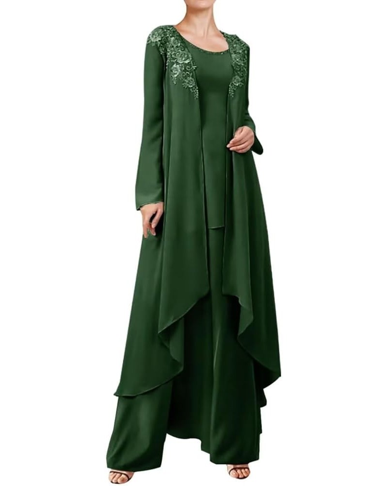 3 Pieces Mother of The Bride Dresses Pant Suits for Wedding Lace Chiffon Long Formal Gown Outfit Set with Jacket Dark Green $...